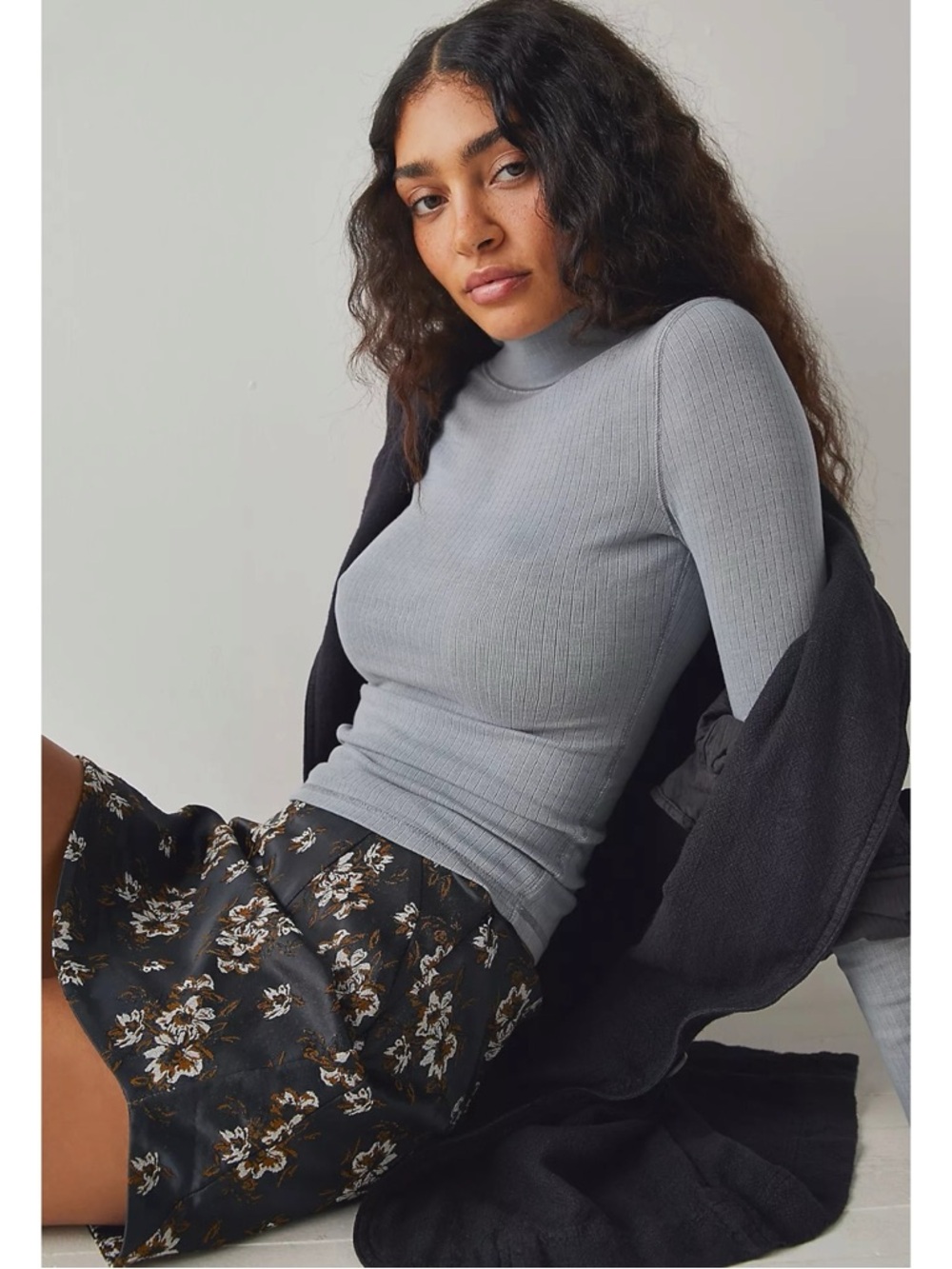 Free People Rickie Long Sleeve Top in Grey Haze Size XS Grunge Layering Thermal